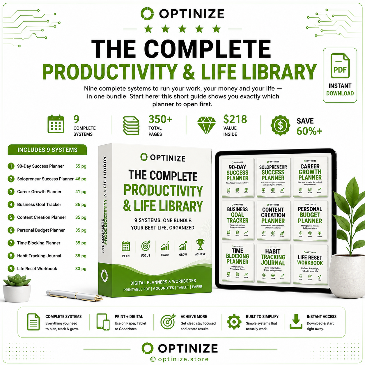 The Complete Productivity & Life Library | 9 Planners & Workbooks Bundle