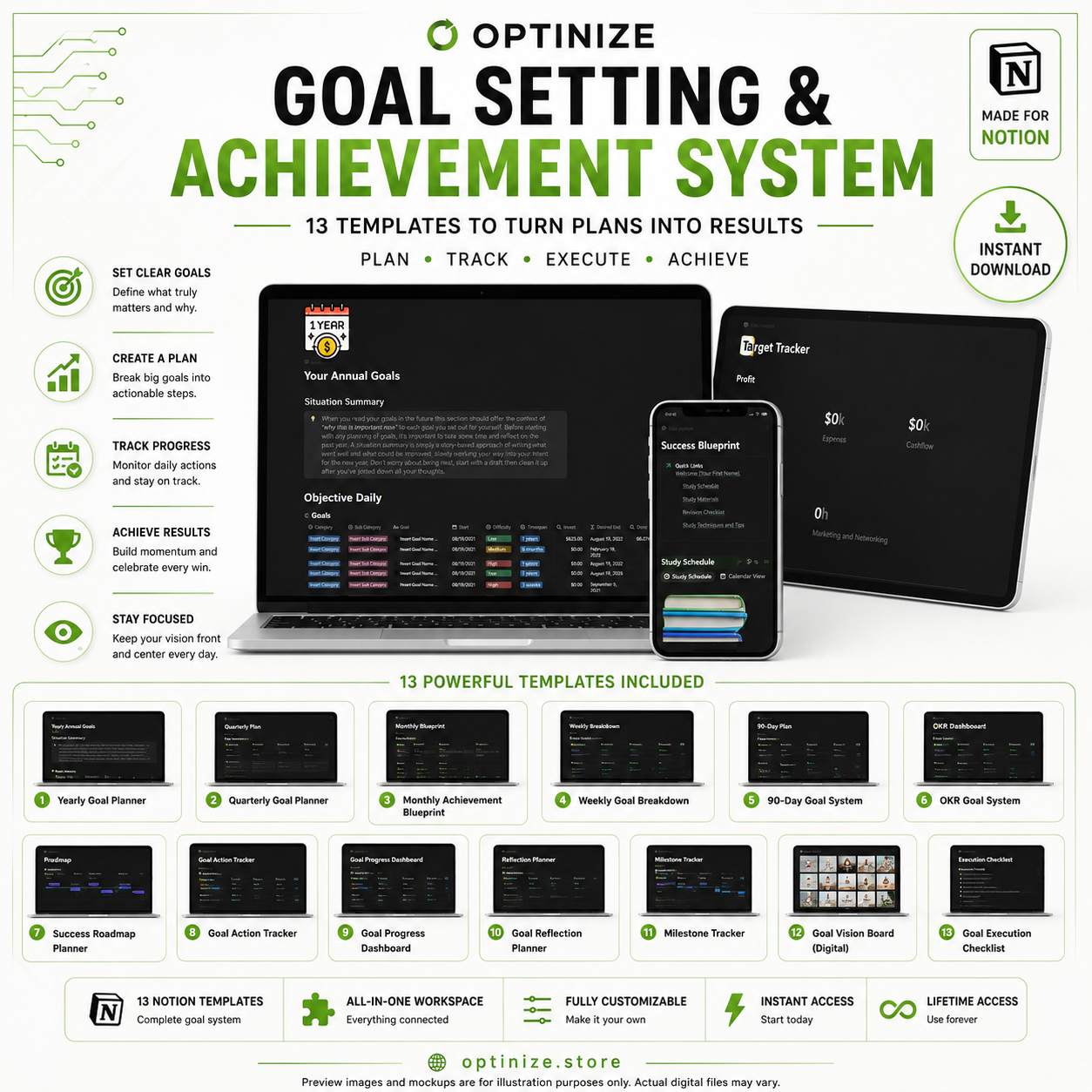 Goal Setting & Achievement System — 13 Templates to Turn Plans Into Results