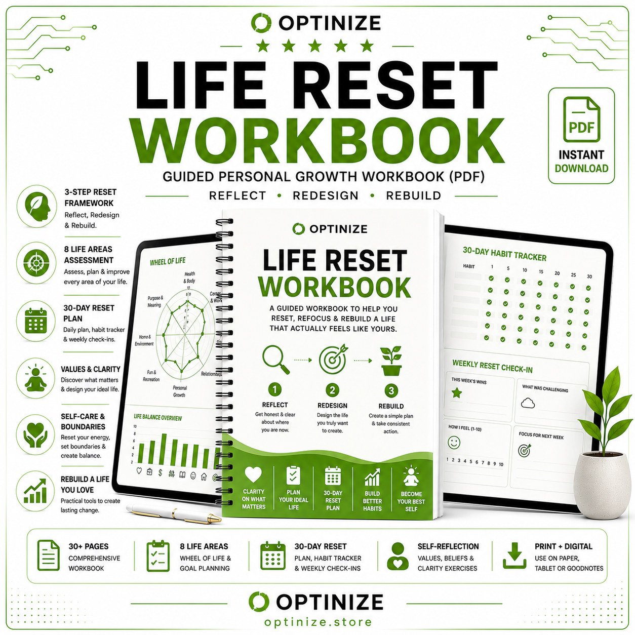 Life Reset Workbook | Reflect, Redesign & Rebuild Your Life in 30 Days