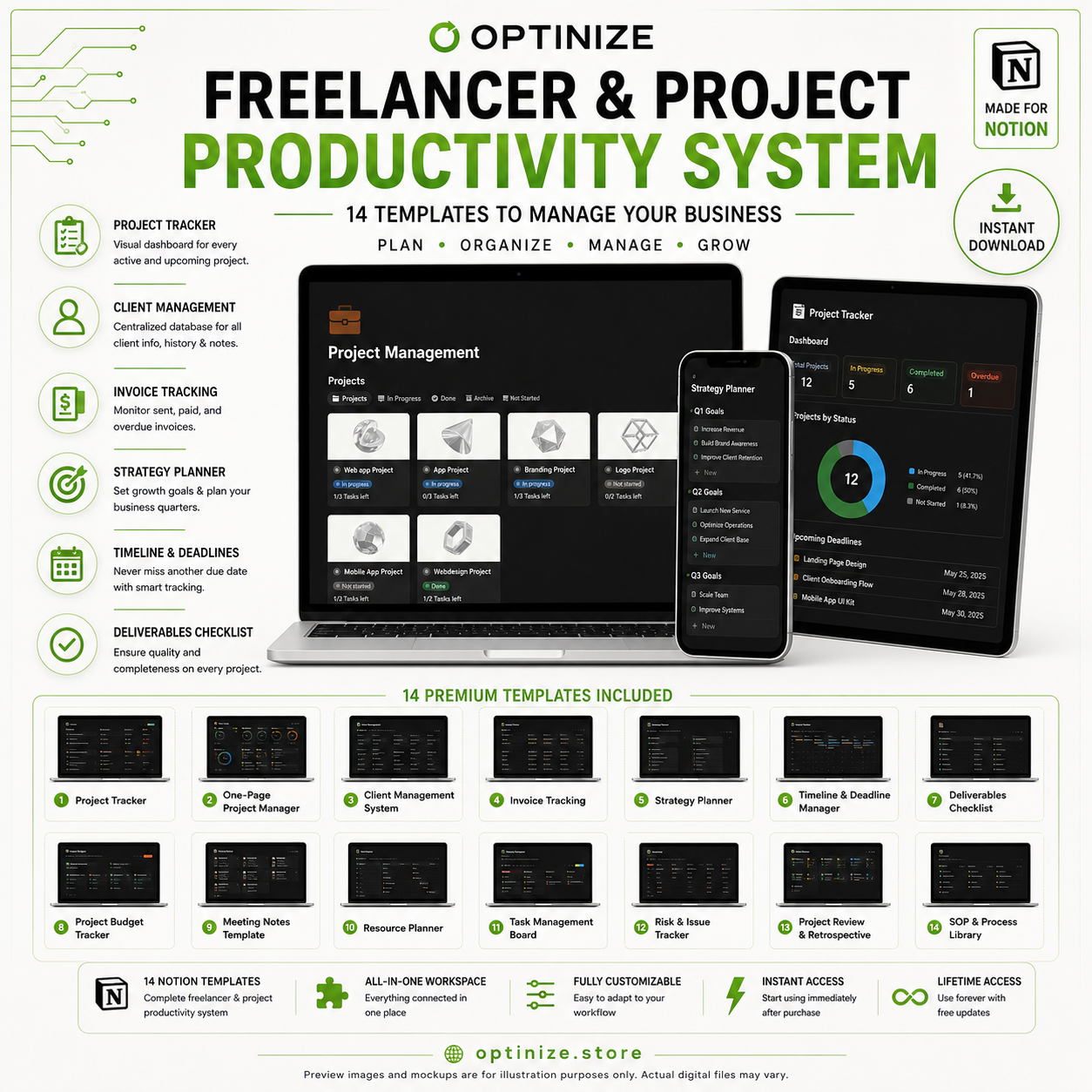 Freelancer & Project Productivity System — 14 Templates to Manage Your Business